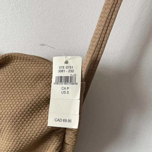 Aerie Pique Lace-Up Bandeau One Piece Swimsuit Tan Beige NWT  Size Small - Picture 9 of 10